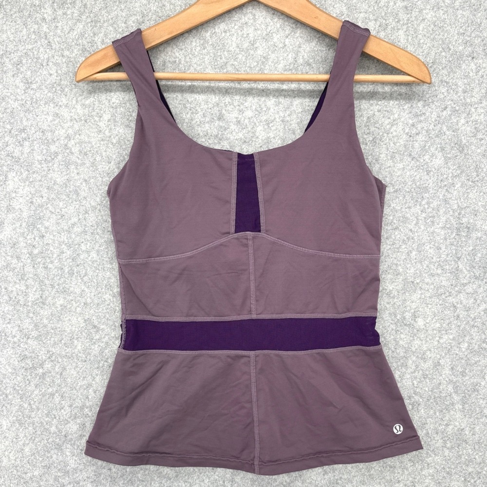 Lululemon Run‎ Back On Track Tank Womens 6 Purple Peplum Mesh Built In Bra Yoga